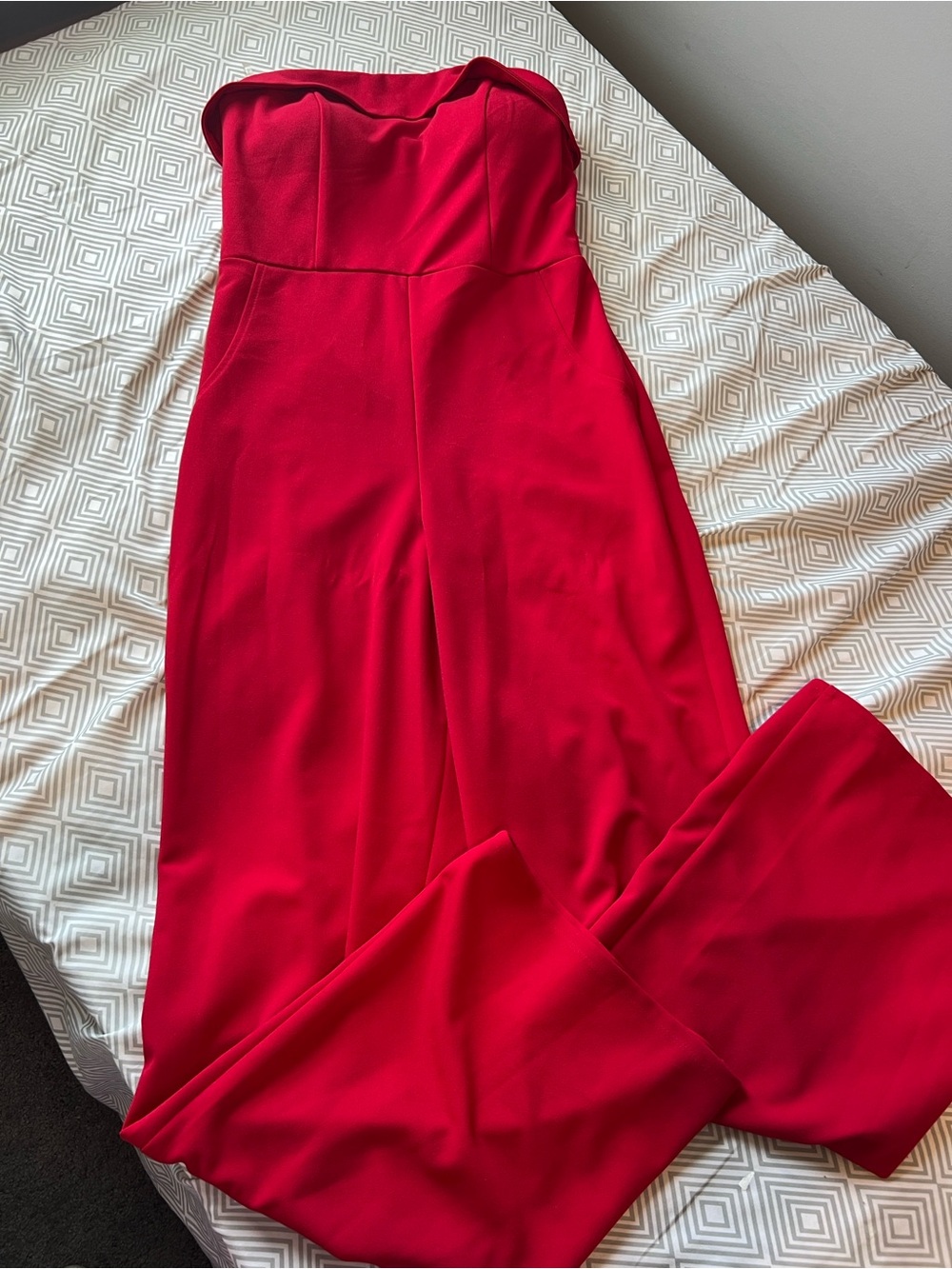 Strapless Wide-Leg Jumpsuit in Red SZ M